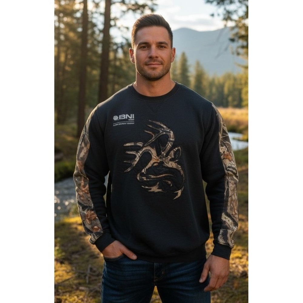 Legendary Whitetails Outfitter Camo Sleeve Sweatshirt Antler Mens Black Size 2XT